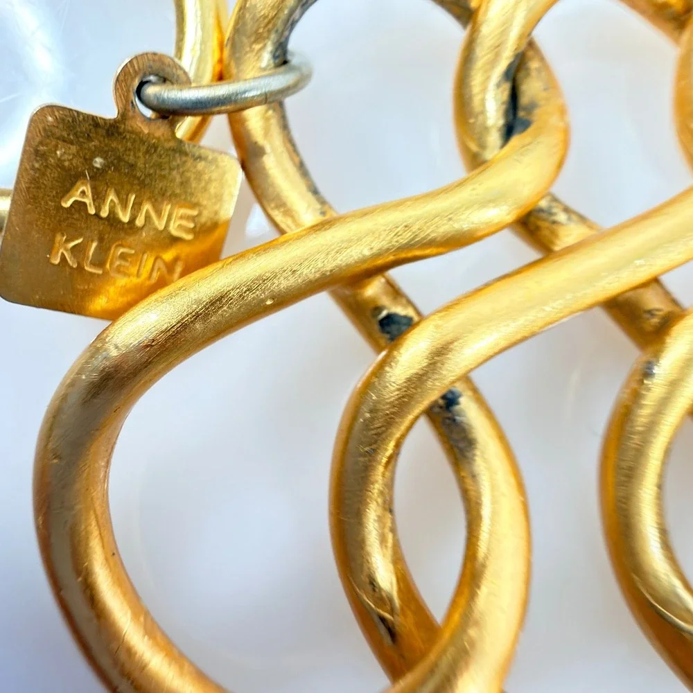 Vintage Anne Klein Necklace Chunky Gold Tone Bib Interlocking Figure 8 Links 17